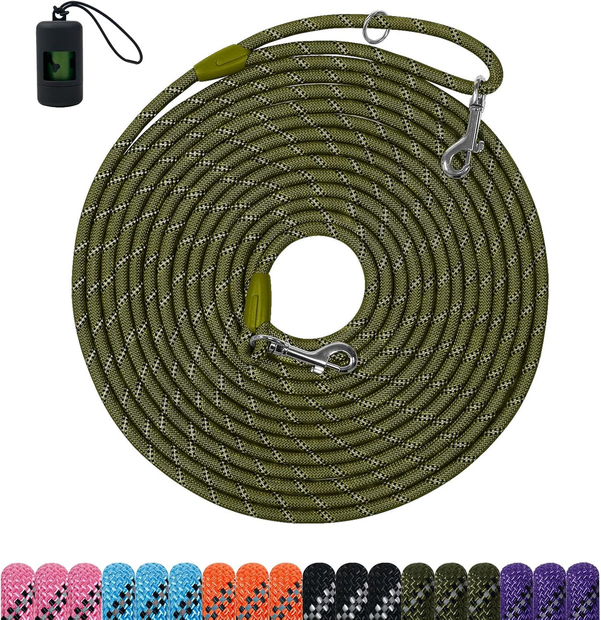 Long Dog Training Leash，Heavy Duty Reflective Rope Lead for Small - Olive Green / 10FT