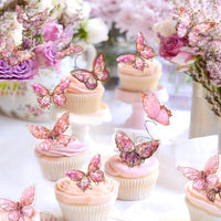 30Pcs 2D Waterproof Swallowtail Butterfly Cake Topper Transparent - Not Edible / Colorful Pink - image 4