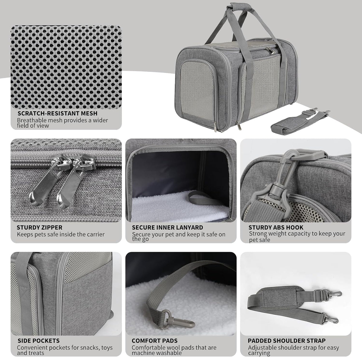 Cat Dog Carriers Soft-Sided - 20.0"L x 13.0"W x 13.0"H / grey - image 3