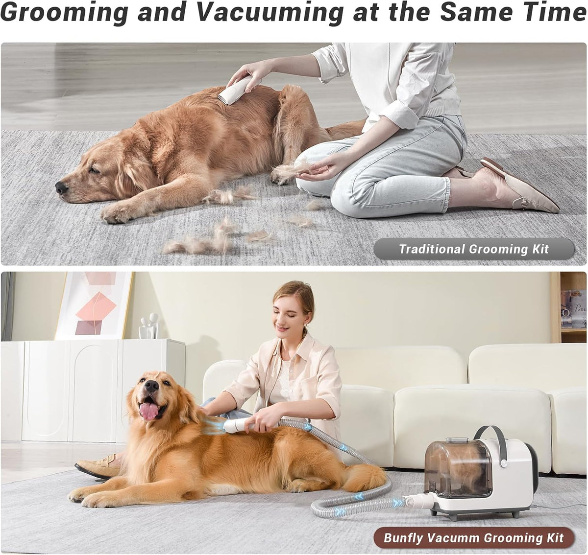 Bunfly dog grooming kit with 3L dust cup vacuum, electric clipper and comb attachments - view 4