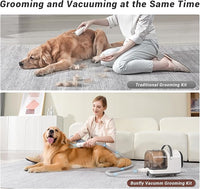Bunfly Dog Grooming Kit,13000Pa Strong Grooming & Vacuum Suction 99.99% Pet Hair, 16 Pet Grooming Tools for Dogs Cats, 3L Large Capacity Dust Cup, Quiet Pet Vacuum Groomer (Silver & White)