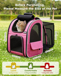 pecute Cat Backpack Expandable - Pink / 12.6"L x 10.2"W x 16.5"H / Mesh Window - image 2