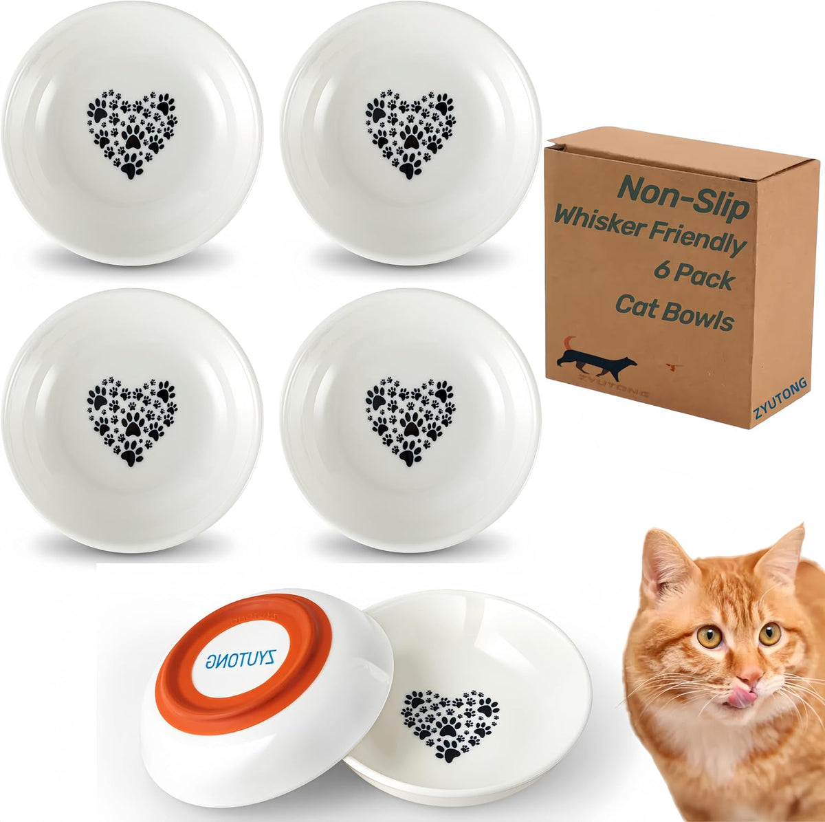 Ceramic Cat Bowl Whisker Friendly - 6 Packs