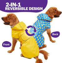 Reversible waterproof dog raincoat with reflective strips and leash hole - view 2