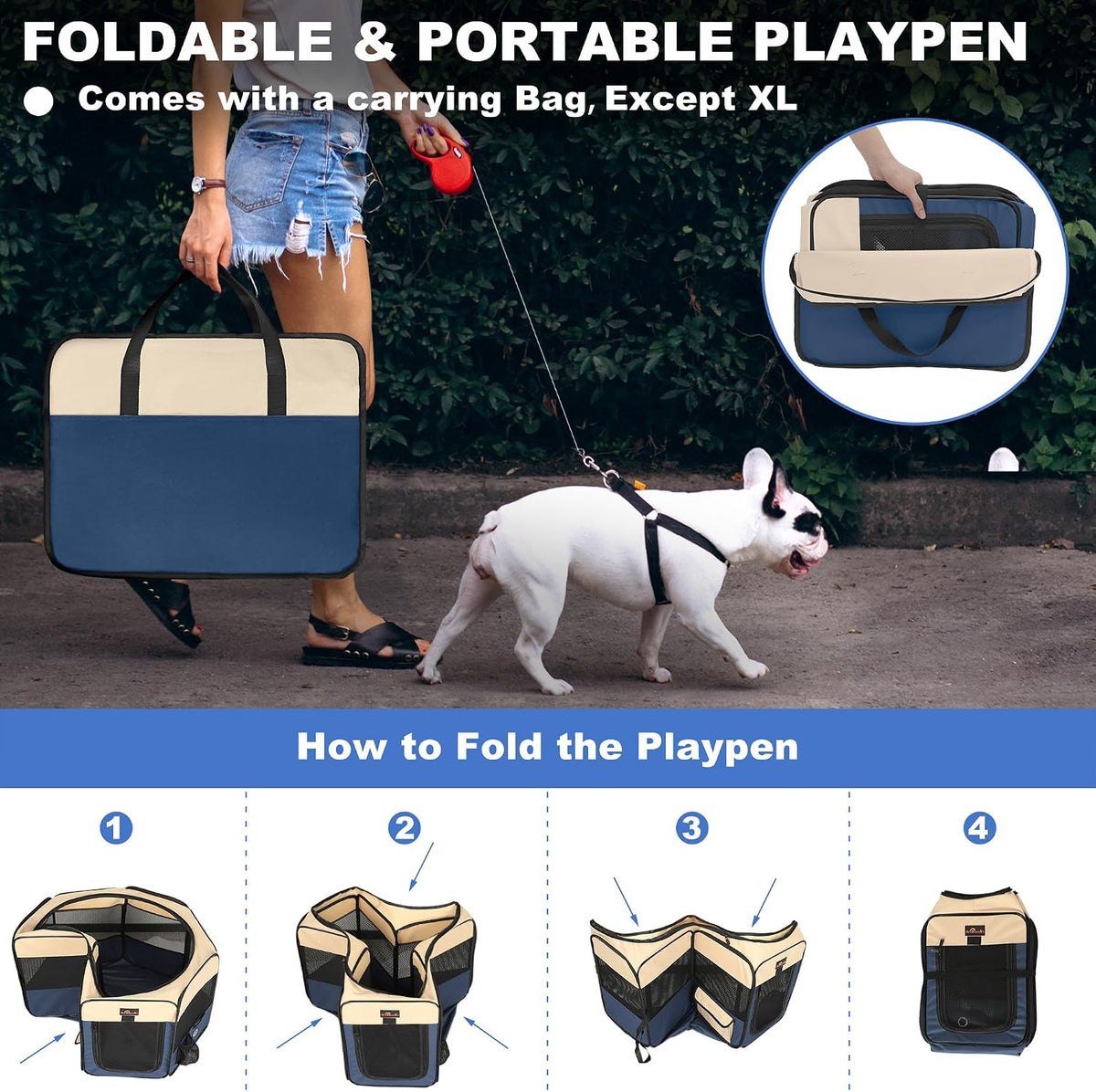 Aivituvin Dog Playpen, Foldable Pet Play Pens with Carrying Bag for Cat, Puppies, Rabbits, Portable - S / BLUE - image 4