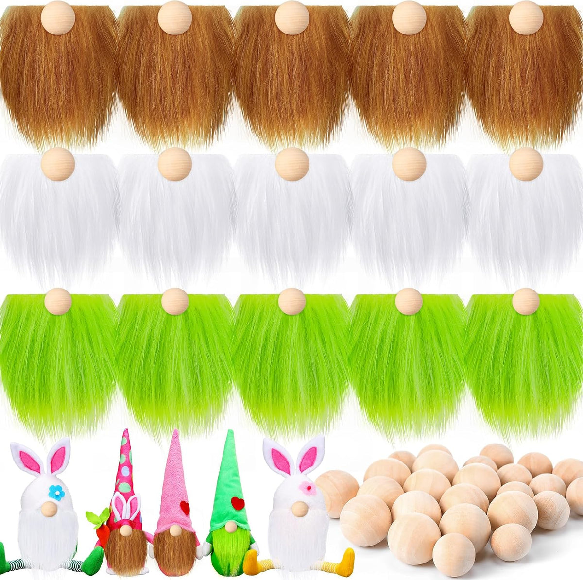 Tudomro 45 Pcs Halloween Gnome Beards for Crafting DIY Gnome Beard - Orange, Green, White / 45
