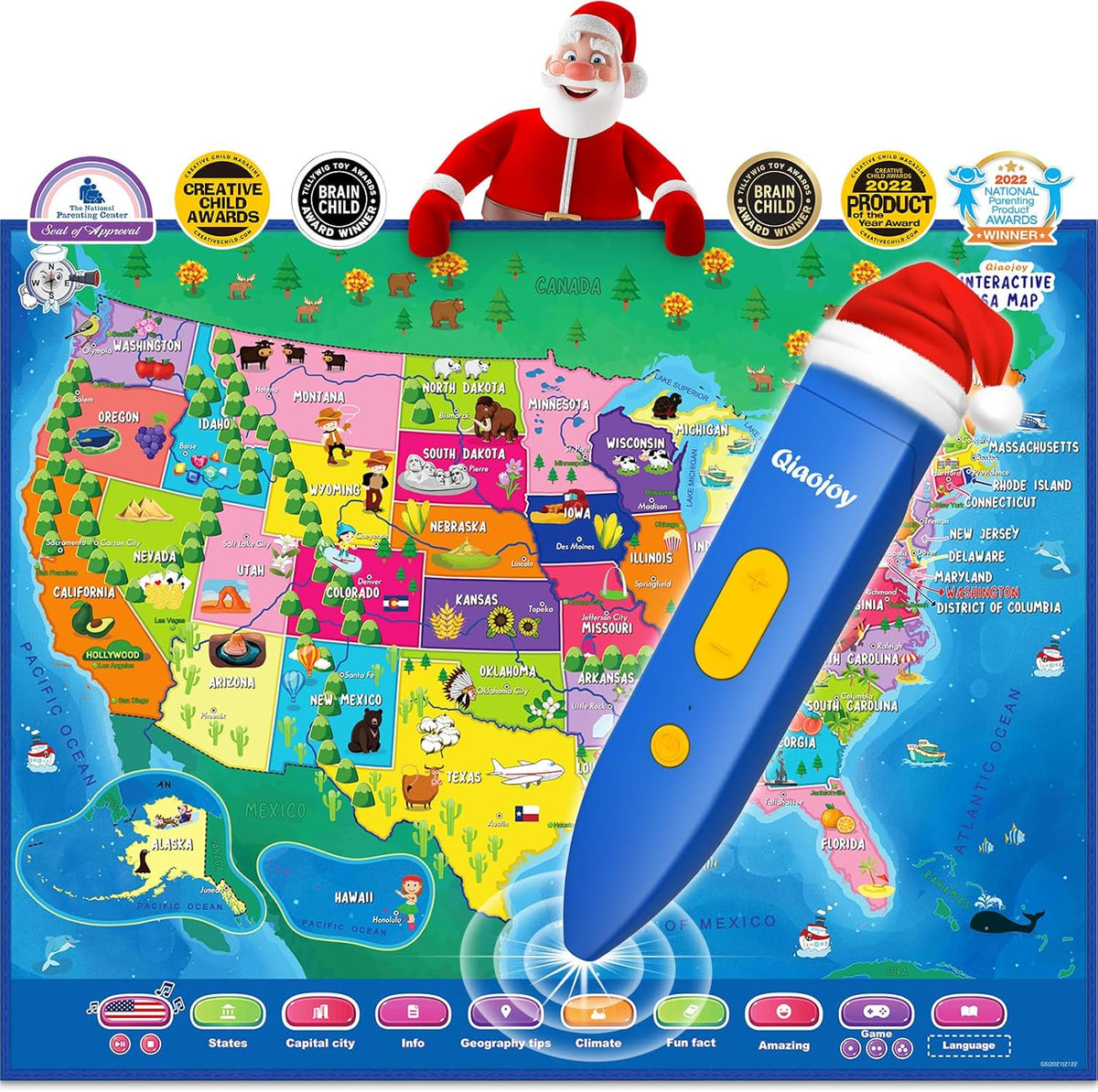 Qiaojoy Bilingual Interactive World Map for Kids Learning Educational - USA Map