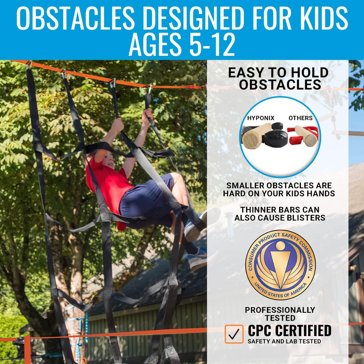 Hyponix Ninja Warrior Obstacle Course for Kids, 13 Obstacles - 2 x 50' + 10 Obstacles / Multicolor - image 3