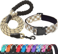Ladoogo Reflective Dog Collar Padded with Soft Neoprene - Beige/White / Medium