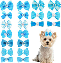 20PCS Cute Dog Hair Bows with Rubber Bands Handmade Mix Style - Sky Blue / Lovely Pattern