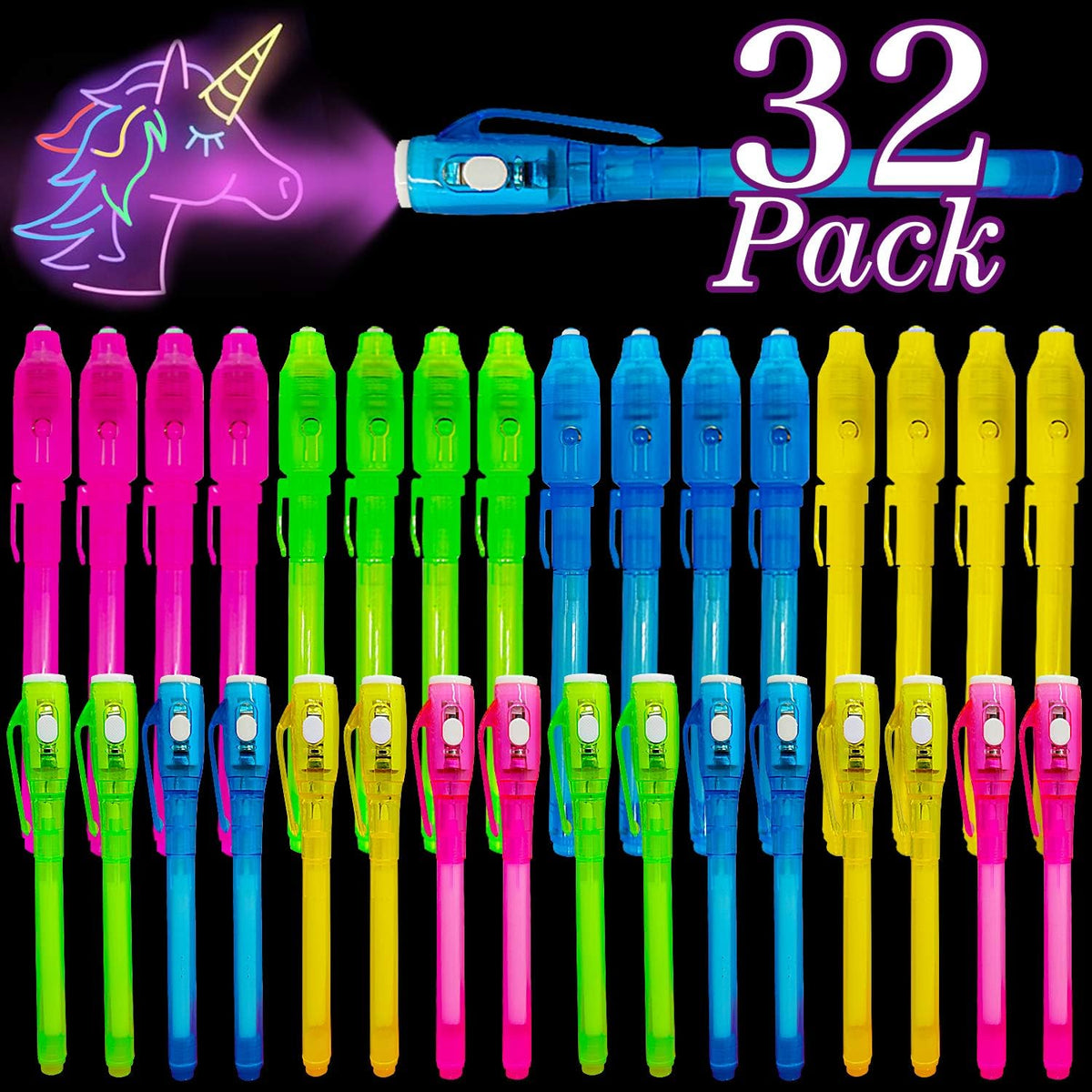 32 Pack 2 Style Invisible Ink Pen with UV Black Light Secret Spy Pens – Fun for Kids & Family - 32 Pack