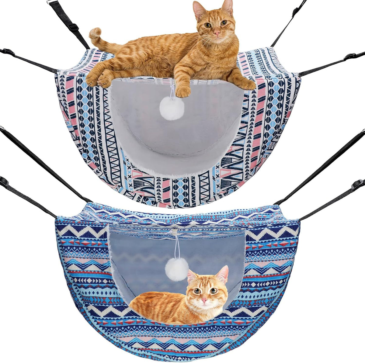 Unittype 2 Pieces Cat Cage Hammock Hanging Pet Bed, 2 Styles - Boho / 2