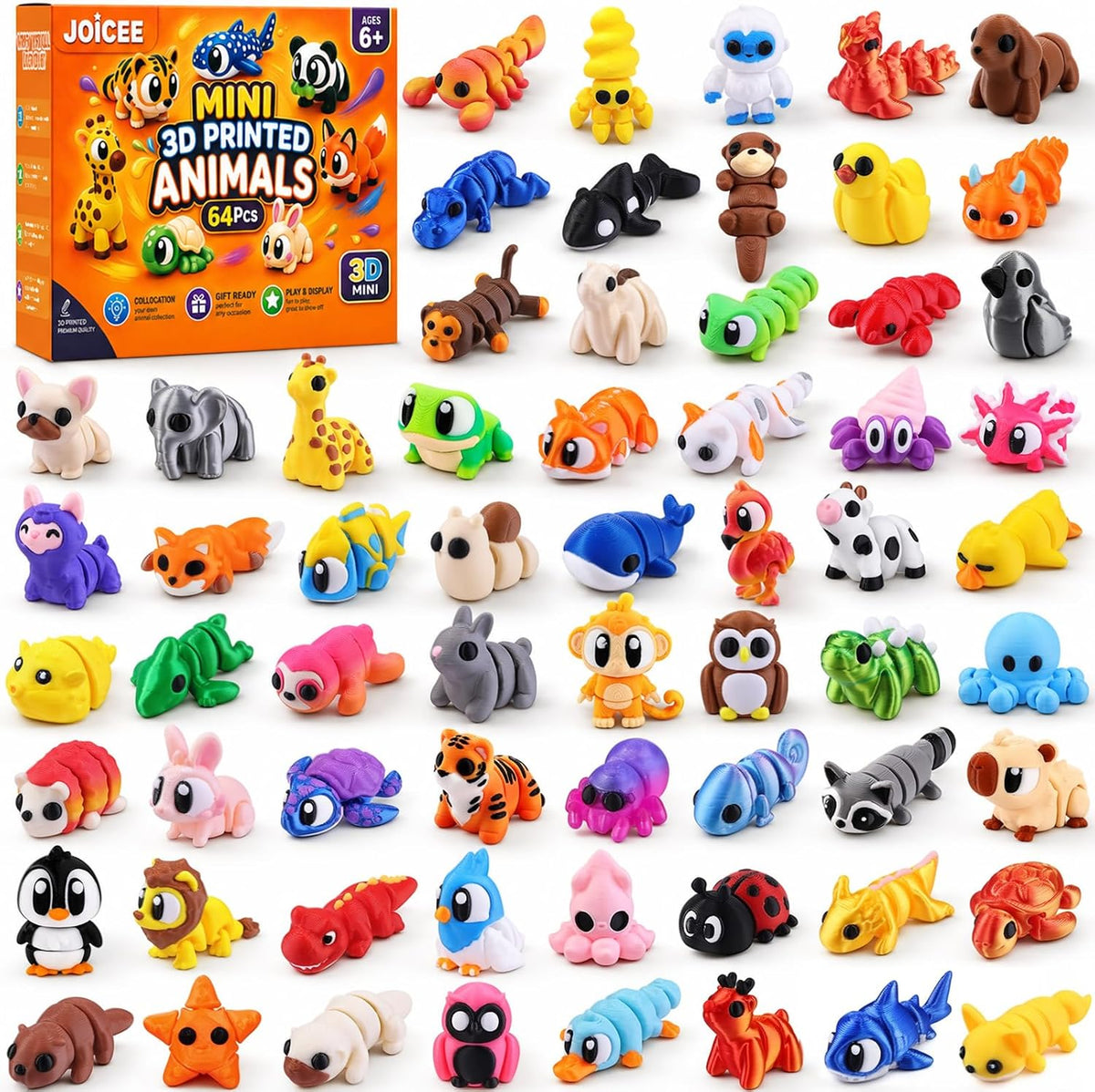 JOICEE 24Pcs 3D Printed Dinosaur Animals Mini Dinosaur Toys – Fun for Kids & Family - Deep Orange