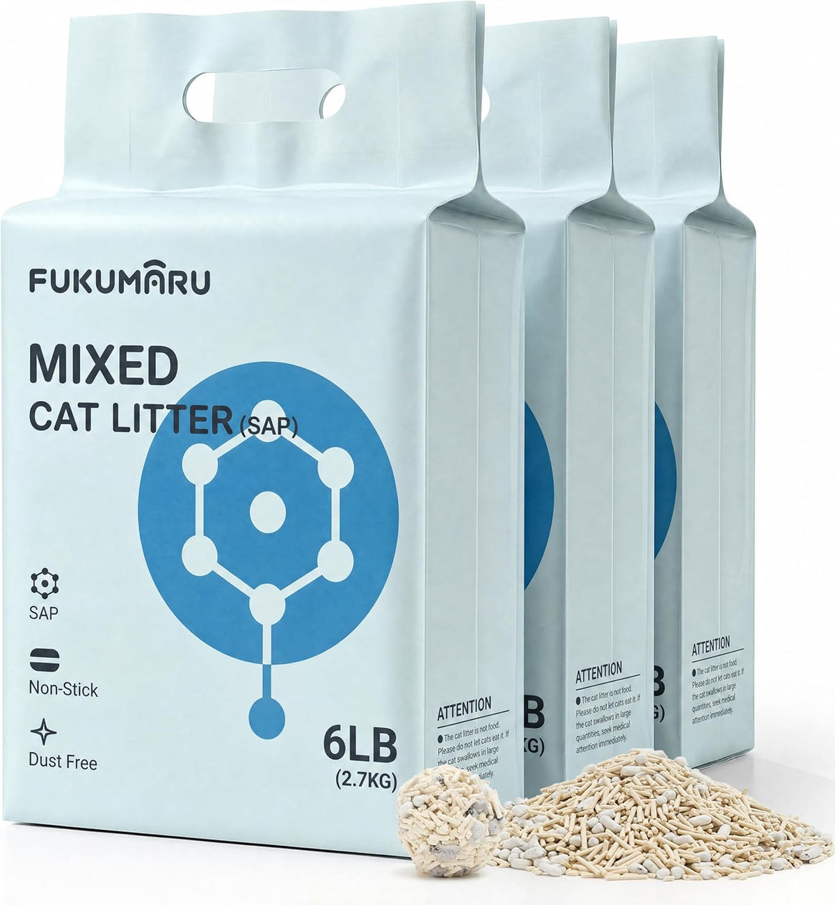 FUKUMARU Tofu Cat Litter, Applewood Blend, Clumping - 18lbs, 6lb x 3 Bags / White Tea Light Aroma - SAP Enhanced Tofu