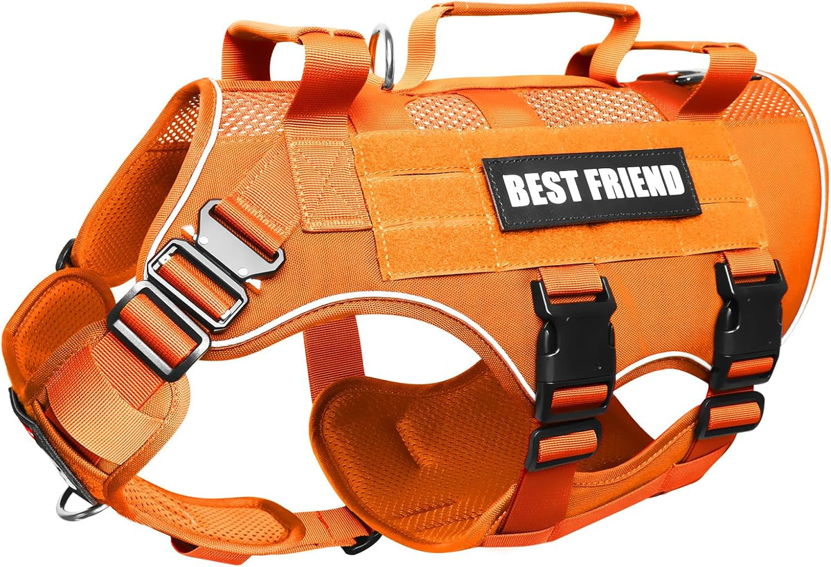Air Mesh Tactical Dog Harness with Metal Buckles&MOLLE - Large / Orange