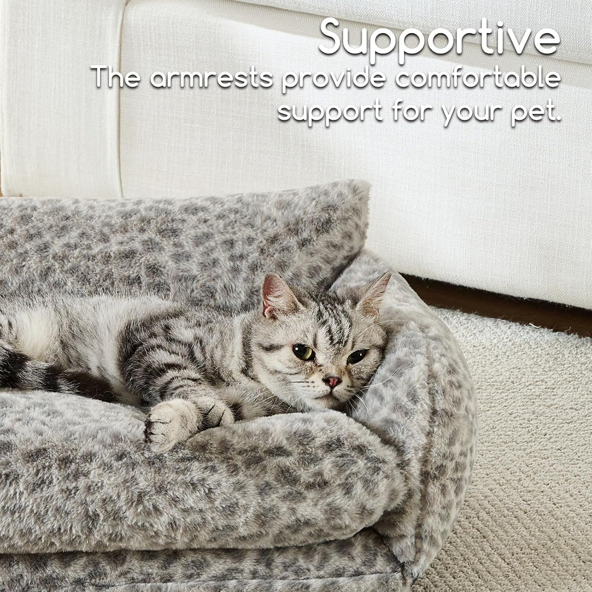 Hollypet Cat Bed Small Dog Orthopedic Couch Beds for Pets up to – Essentials for Cats - 21"L x 15"W x 8"Th / Snow Leopard - image 4