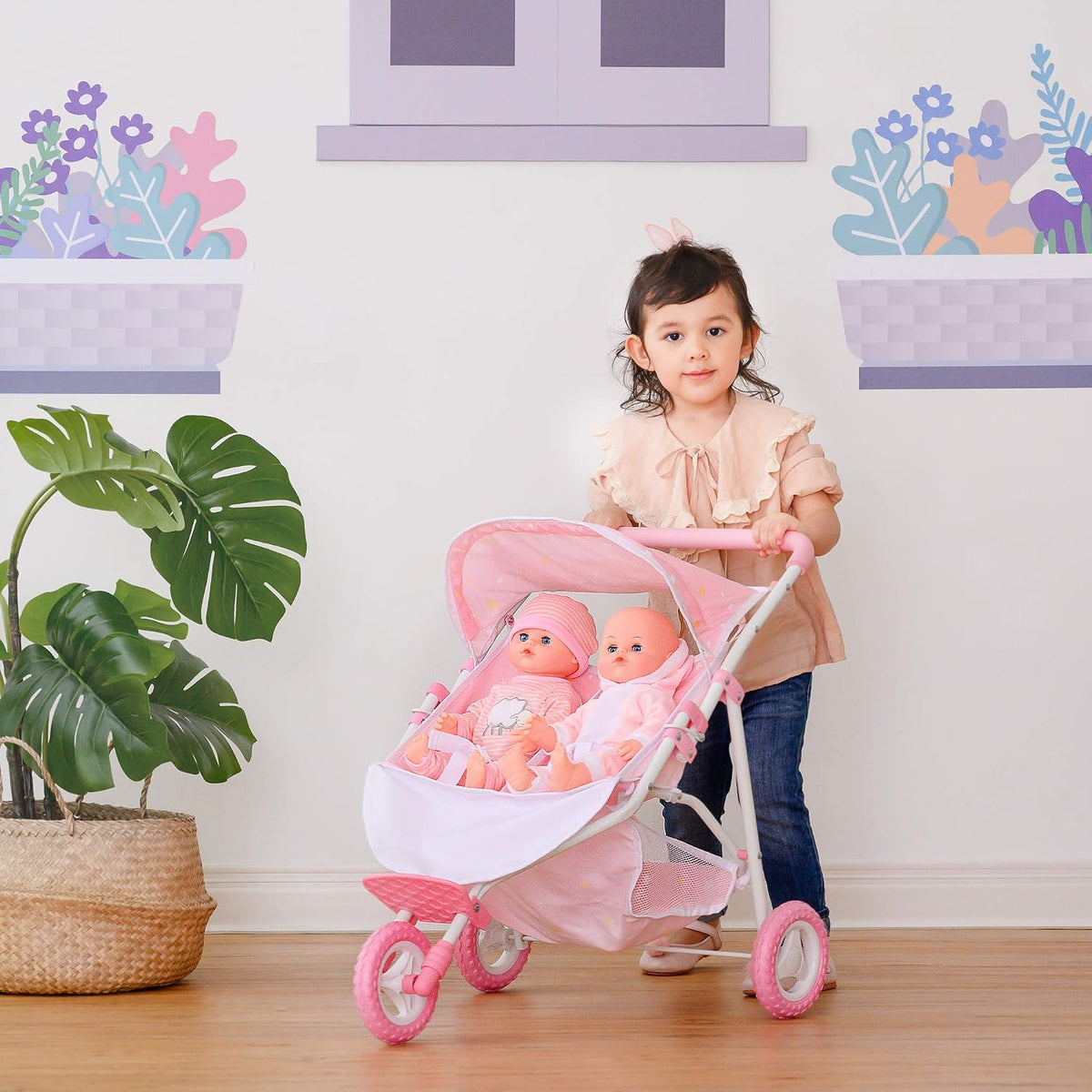 Olivia's Little World Doll Jogging-Style Stroller with Canopy - Light Pink Twin Jogging - image 3
