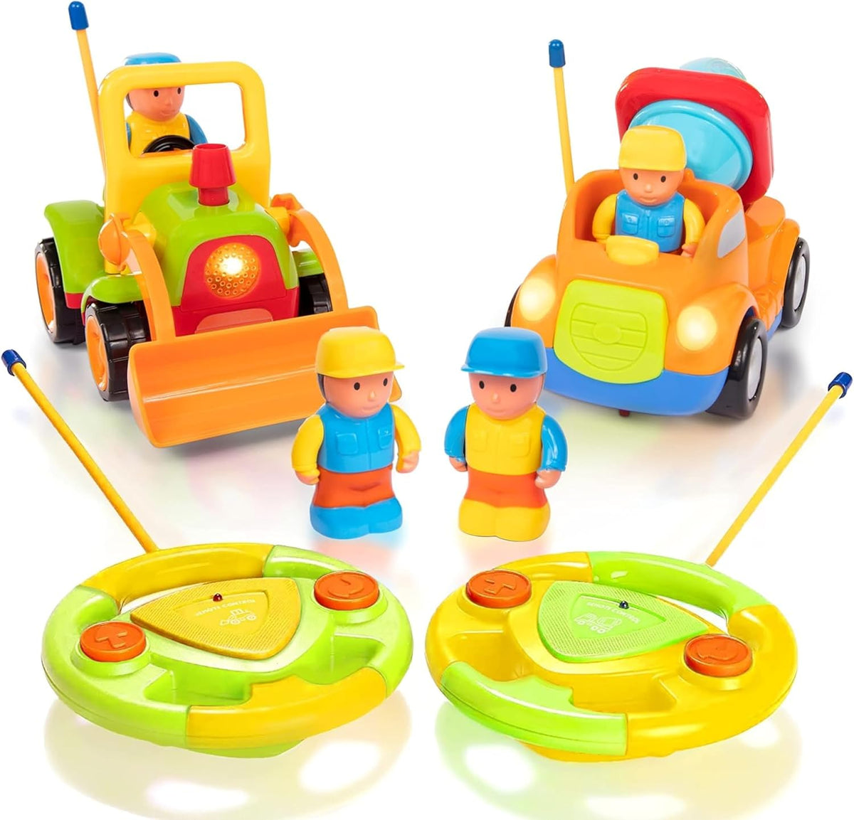 PREXTEX 2 Pack Cartoon Remote Control Cars for Toddlers - Truck/Tractor