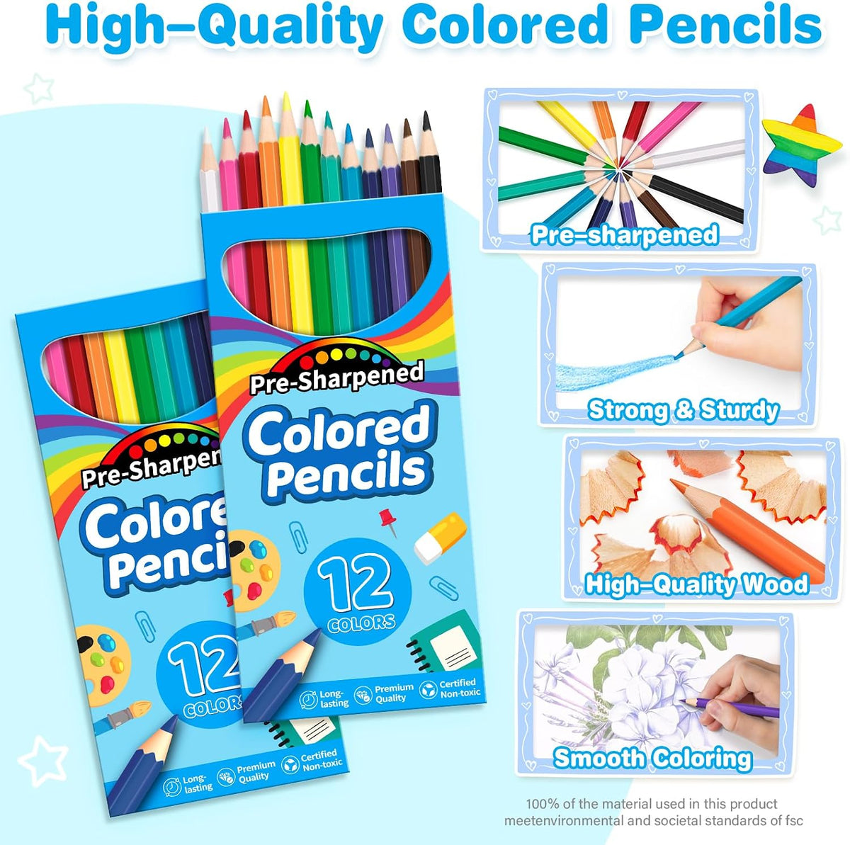 Jyusmile colored pencils bulk set, 432 pre-sharpened pencils in 36 individually wrapped packs - view 4