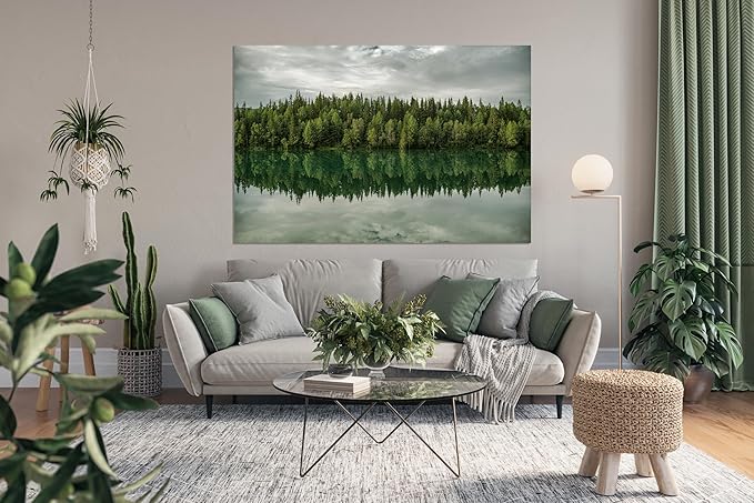Nature Wall Art Prints - Ocean Forest Mountain Lake Canvas Landscapes - Small to Extra Large Living Room Bedroom Kitchen Bathroom Décor (Forest Reflection, 24L" x 36W")