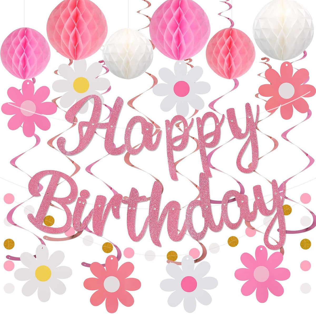 YEOCU Birthday Decorations - Pink / Flower