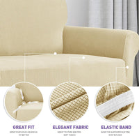 Super Stretch Couch Cover Universal Sofa Covers with Elastic Bottom - Beige / Small (30"-47") - image 4