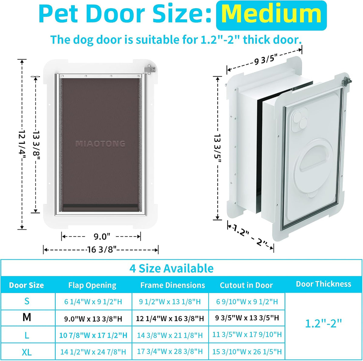 3-Flap Never Rust Extra Large Dog Door for Doors with Sliding Lock - Medium / For Door - image 3