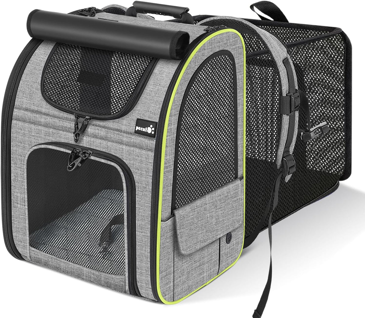 pecute Cat Backpack Expandable - Grey with Shade Cover / 15.4"L x 11.0"W x 19.0"H / Mesh Window
