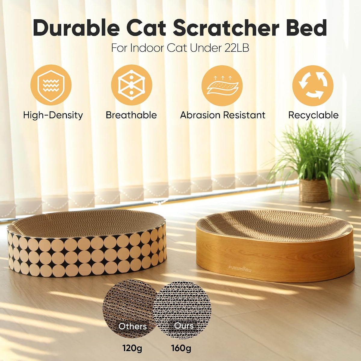 FUKUMARU Cardboard Cat Scratcher Bed - Wood - image 3