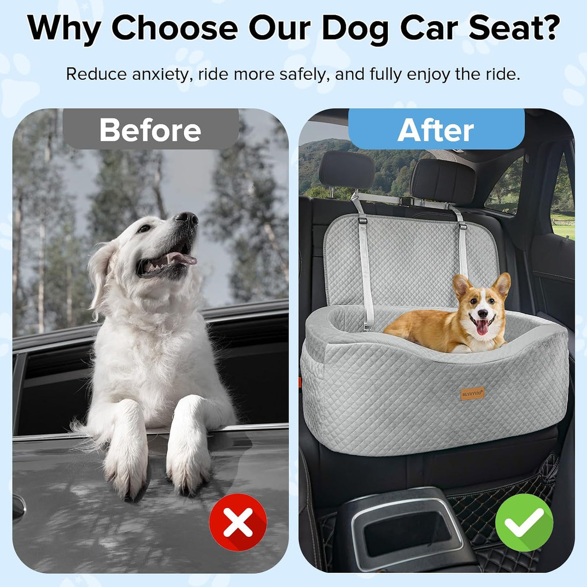BLVRYVIO Large Dog Car Seat for Medium Sized Dogs Under 55lbs or 2 - Gray / Large - image 3
