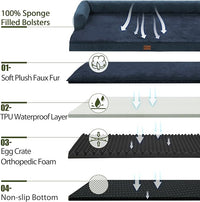 Orthopedic Dog Beds for Large Dogs, Waterproof Memory Foam Dogs Couch Beds, Comfy Bolster Pet Beds with Removable Washable Cover, Nonskid Bottom (Large,Navy Blue)