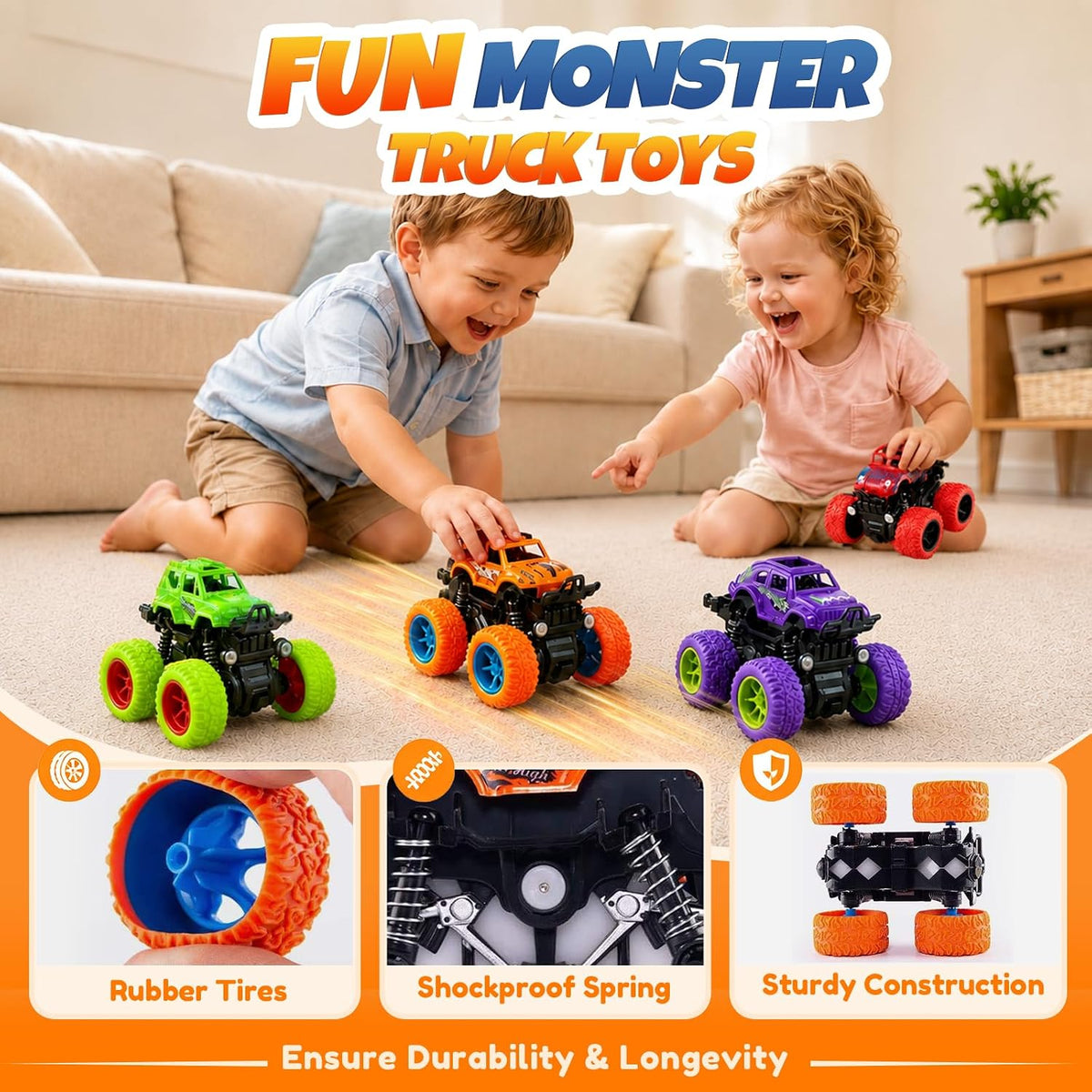 4 Pack Monster Trucks Toys for Boys 2 3 4 5 6 7 Year Old - image 3