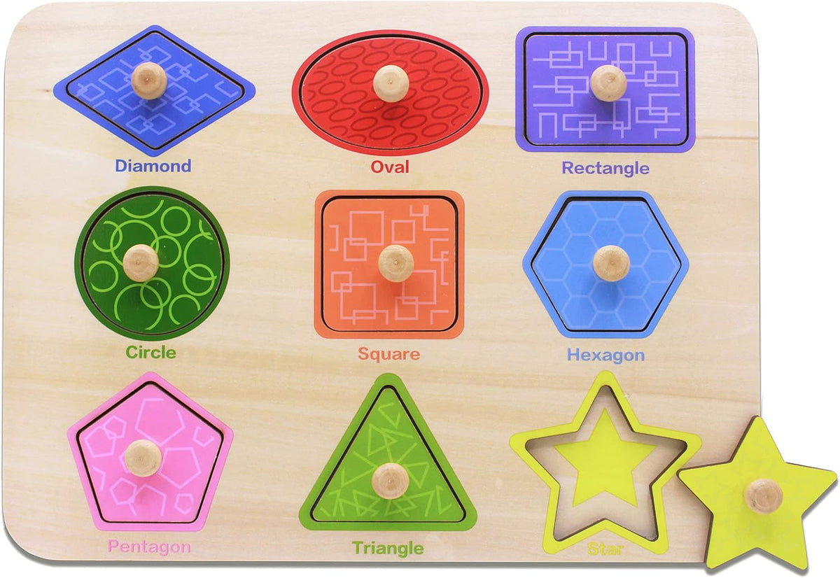 Aile Toddler Wooden Preschool Learning Shape Peg Puzzle Board Toys – Fun for Kids & Family - Shape Puzzle
