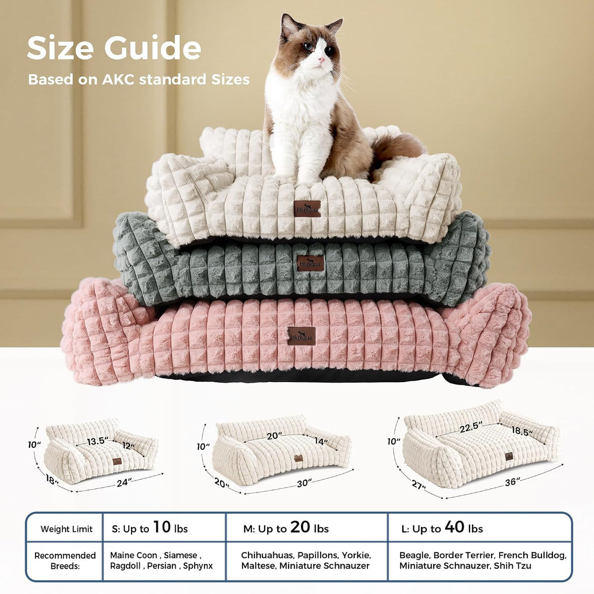 Cat Couch Bed with Fluffy Faux Rabbit Fur for Indoor Cats - Off White / Large: 36"L x 27"W x 10"Th - image 4