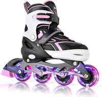 2PM SPORTS Adjustable Inline Skates for Kids, Youth and Adults – Fun for Kids & Family - H Black Pink / Medium - Big Kid (13C-4 US)