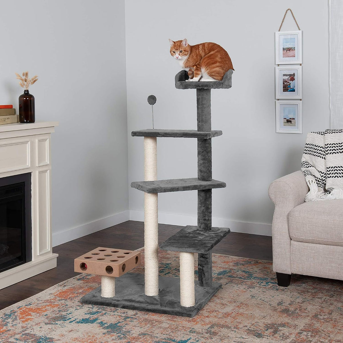 FurHaven 69.3" Tall Cat Scratching Post Tower for Indoor Cats - Cat Tower / Playstairs Playground (Gray) - image 3