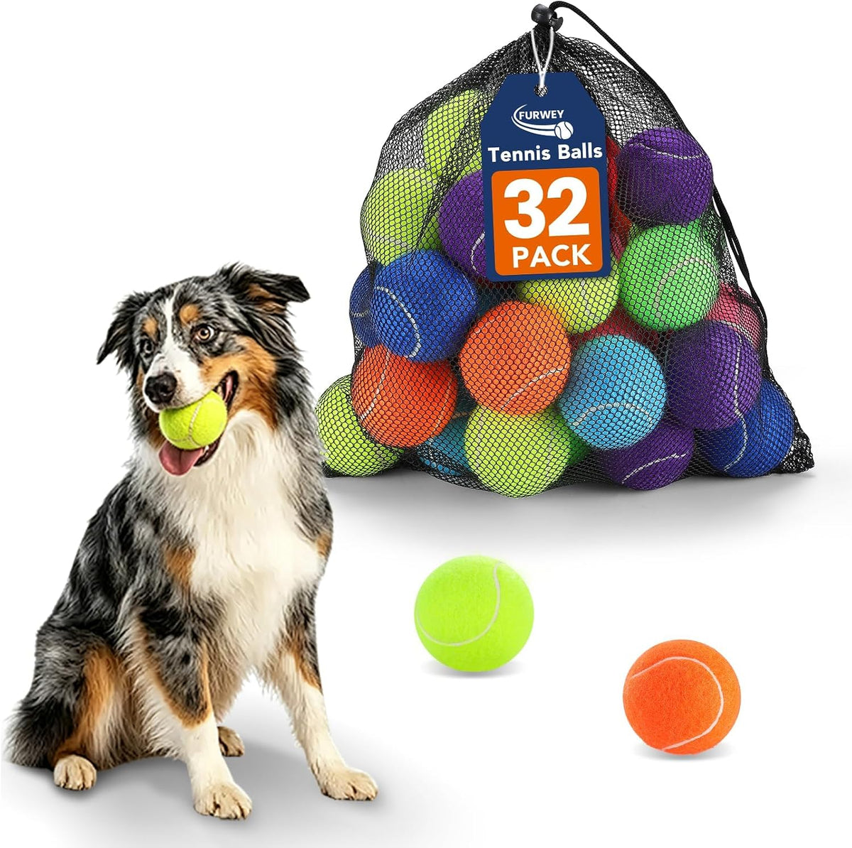Colorful Tennis Balls for Dogs, Non Squeaky - Small-2in / 32P