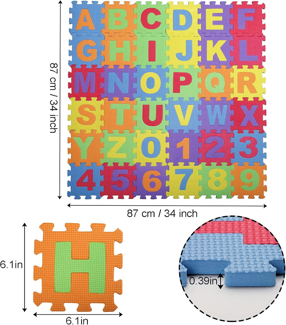 Suwimut foam play mat with 36 colorful alphabet and number interlocking tiles - view 2