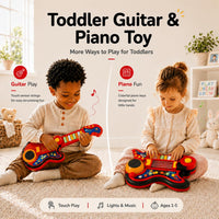 Toddler Guitar Toy, Kids Guitar and Piano with Lullaby Projector - Red - image 2