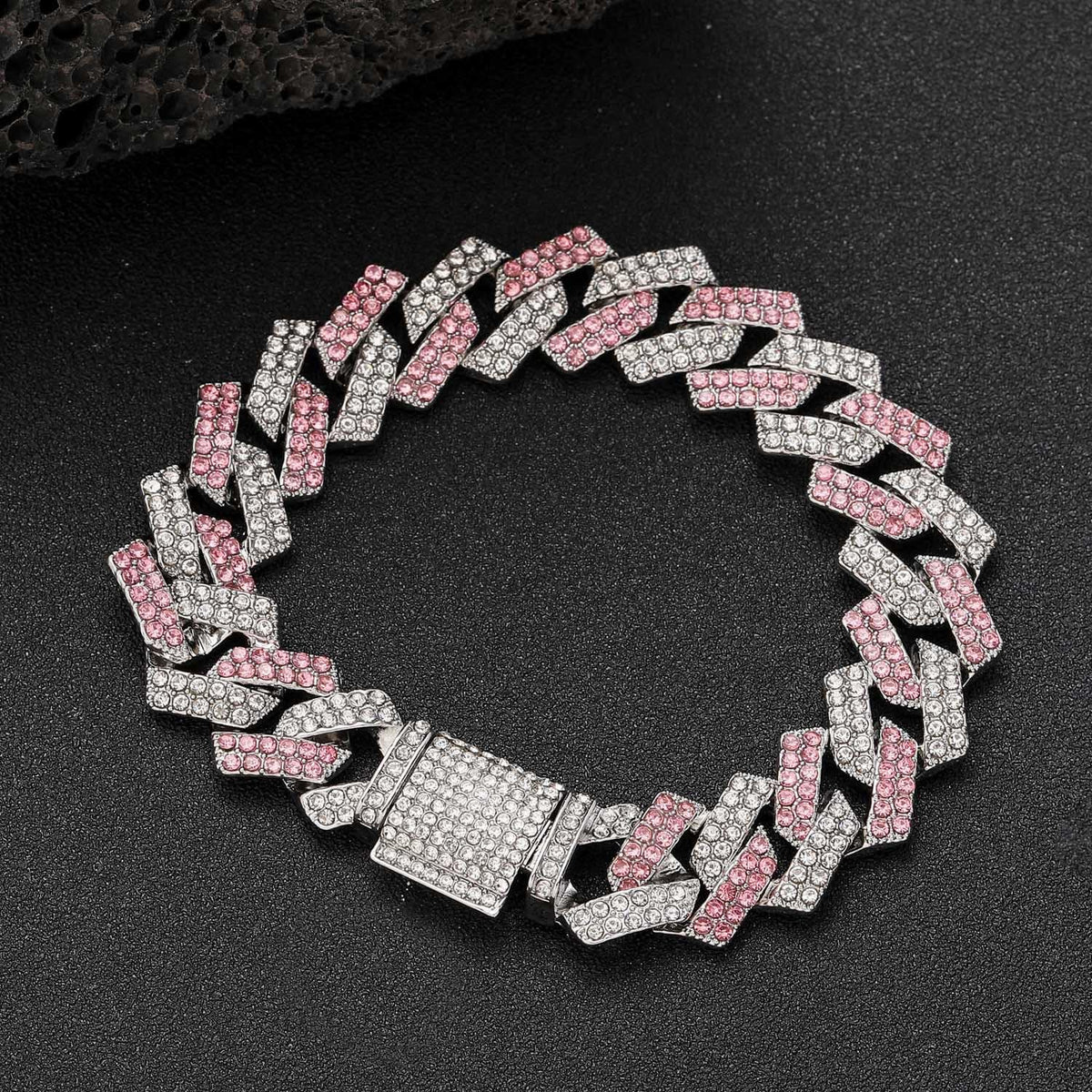 Pink Dog Necklace,Rhinestone Dog Chain Necklace Bling Diamond Cuban Link Dog chainCollars Glitter - 20 inch(Max Neck 19") / Pink - image 2