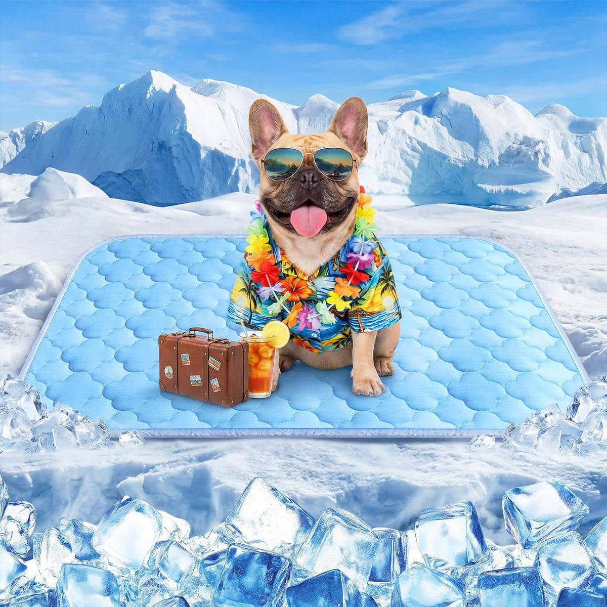 Dog Cooling Mat for Large Dogs - Blue Cloud Stitching / Medium