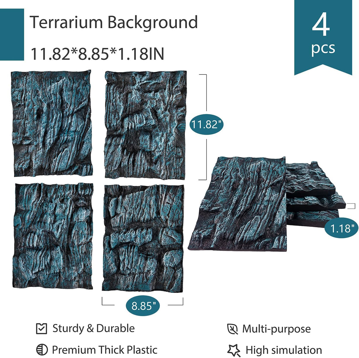 4pcs Rock Terrarium Background, 3D Reptile Tank Background Board - Blue-11.8"*8.8"（4pcs） - image 3