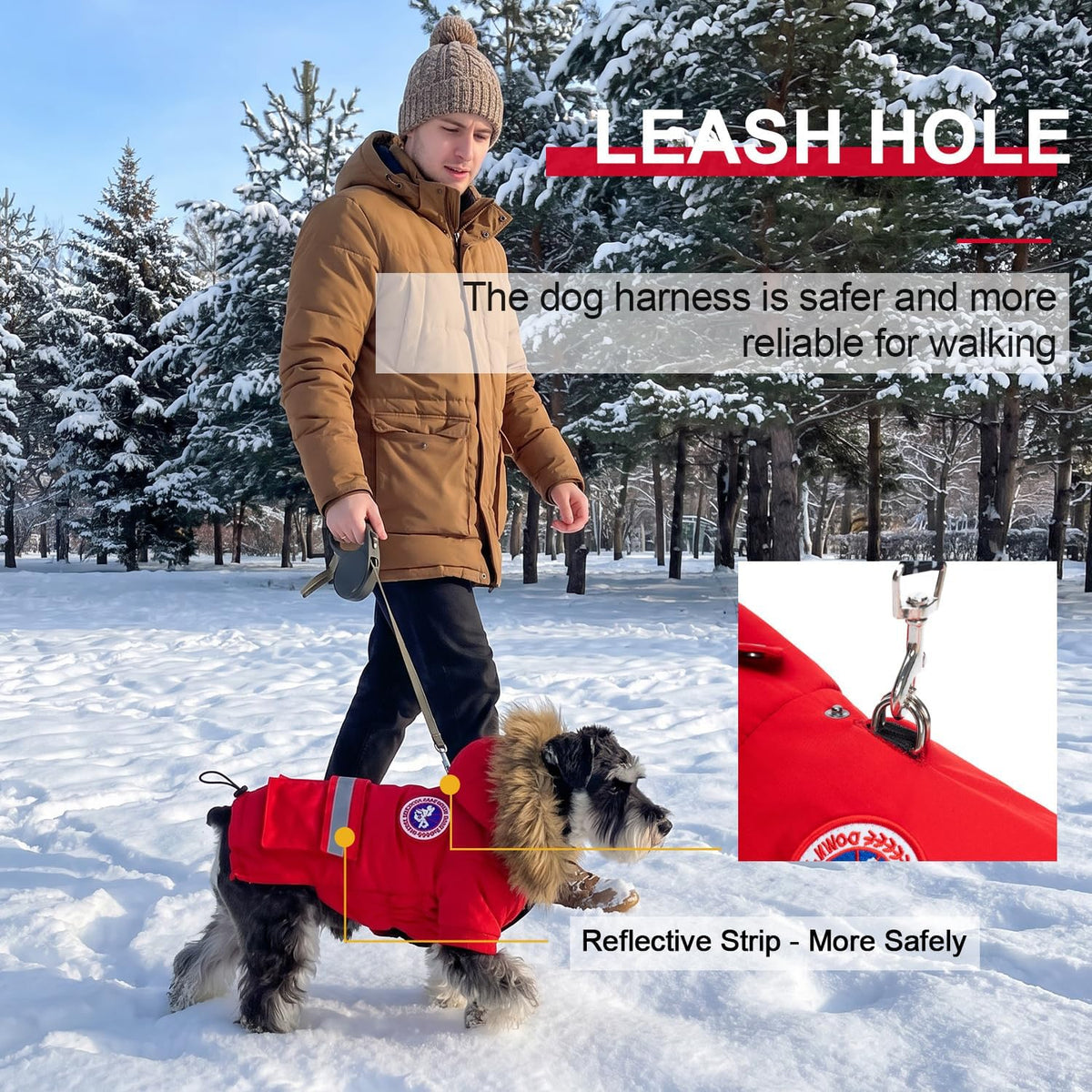 Small Dog Coats, Waterproof - M(Chest 19.6") / Red - image 4