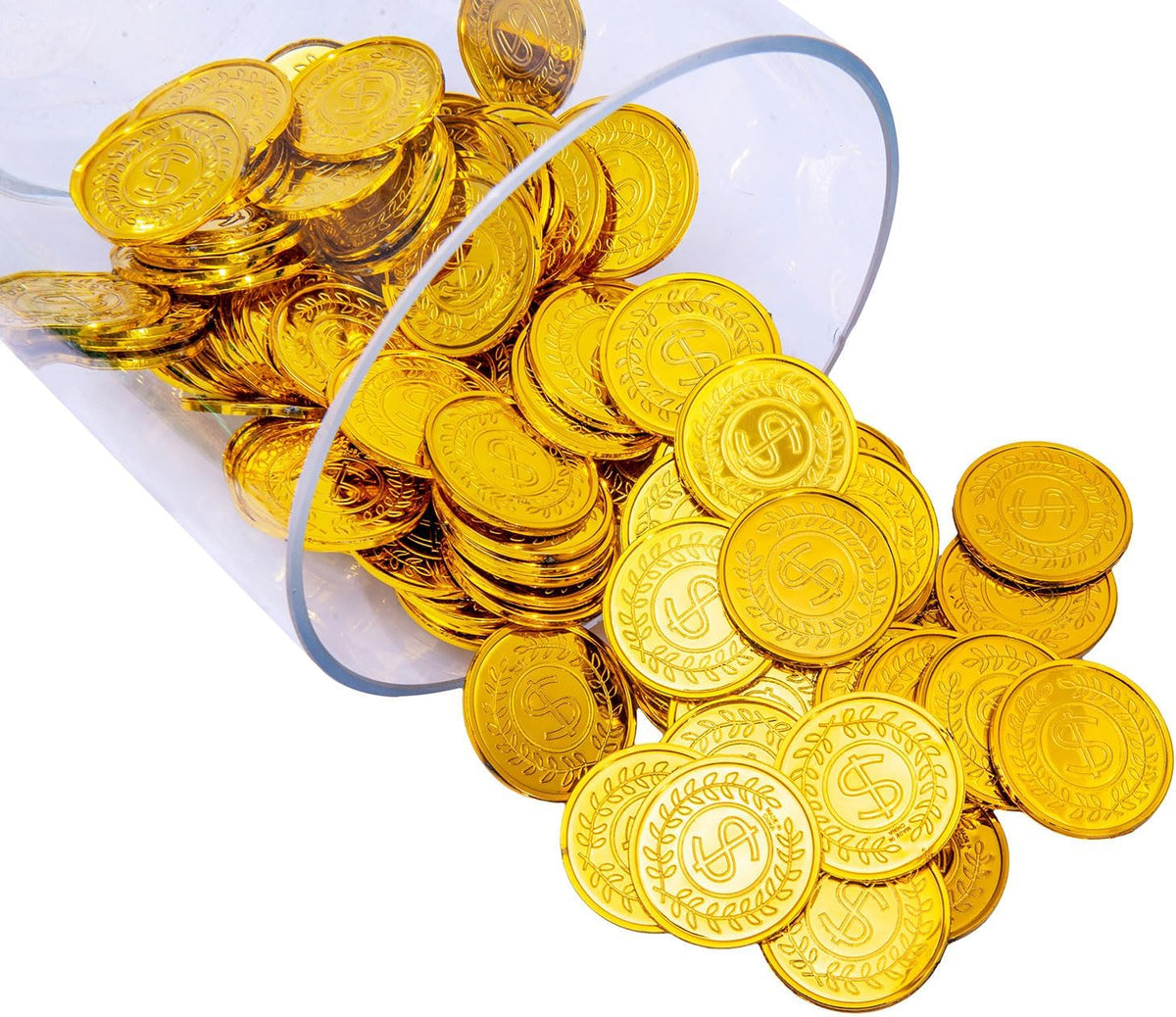 Liatunou 100 piece plastic gold coins, 1.5 inch pirate treasure - view 2