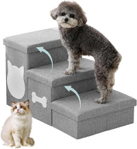 3-Step Dog Stairs for Small Dogs, Folding Dog Steps for Bed - Grey / 3-Step