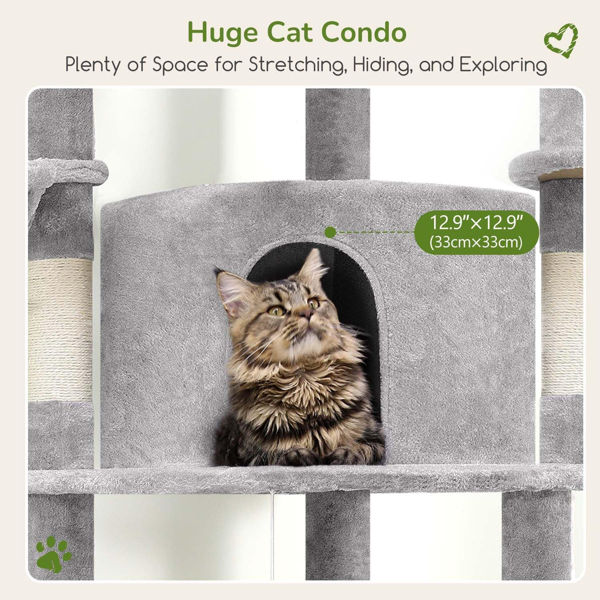 Globlazer Corner Stable Cat Tree Tower with Scratching Post, C51 - 51inch / Light Gray - image 4