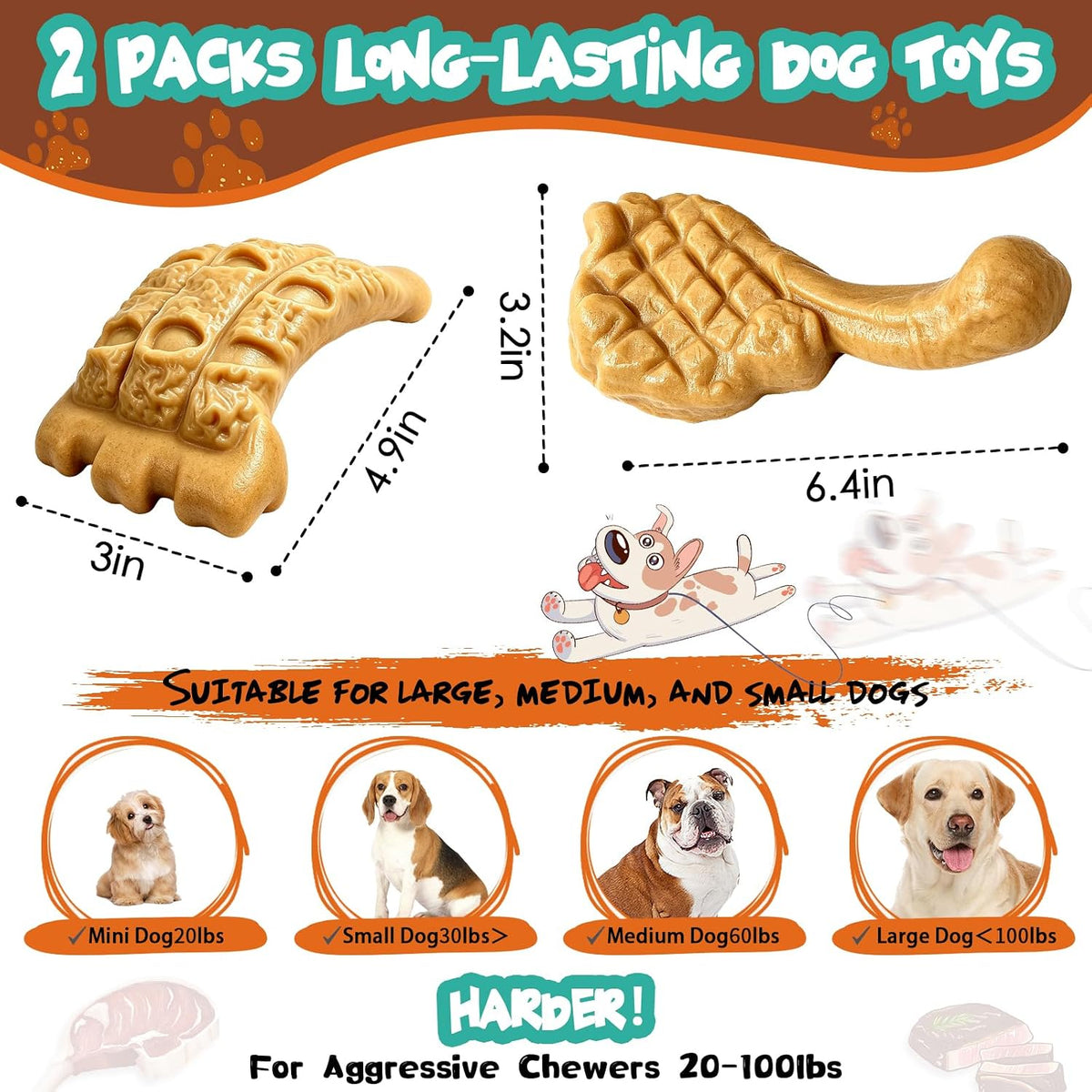 Fuufome Tough Dog Chew Toys for Medium & Large Aggressive Chewers - Yellow - image 4