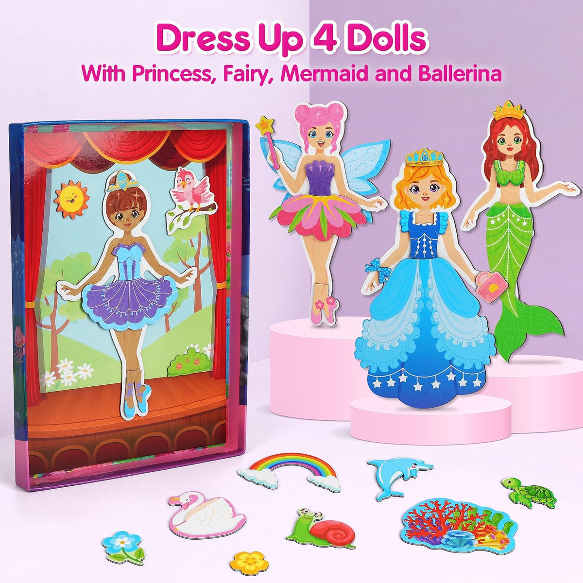 Mocoosy Magnetic Dress Up Dolls for Girls - Princess/Mermaid/Fairy/Ballerina - image 4