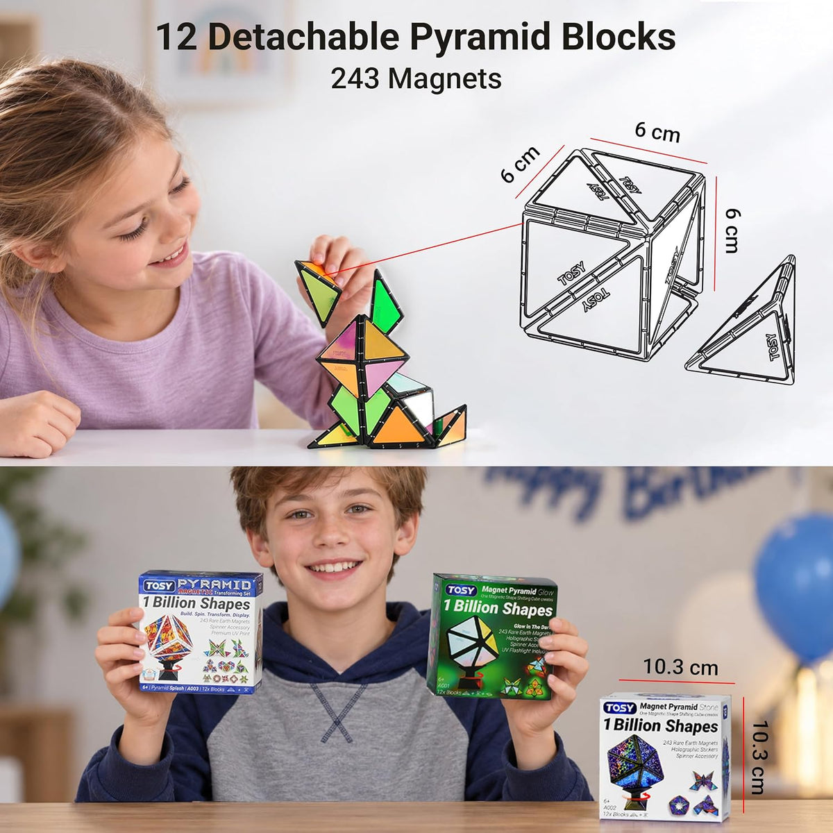 TOSY Magnet Pyramid Glow - 1 Cube Transforms into 1 Billion Shapes, 12 Pieces, 243 Magnets - Stone (Set of 1) - image 3