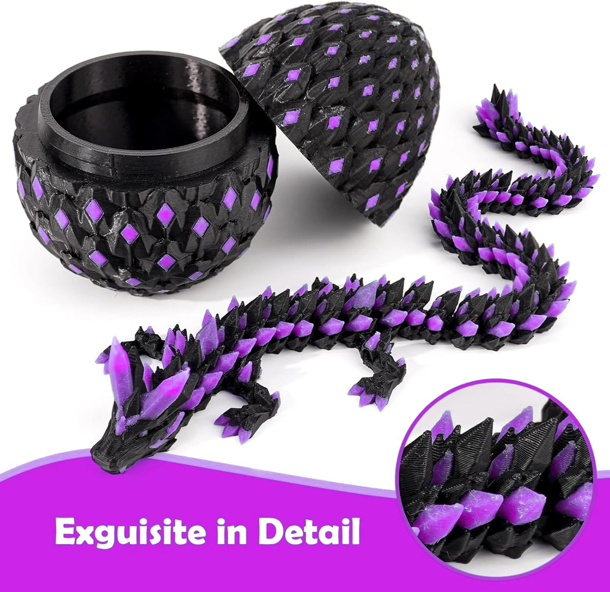Waaaandefu 3D printed articulated dragon with matching egg in Void Amethyst - view 17